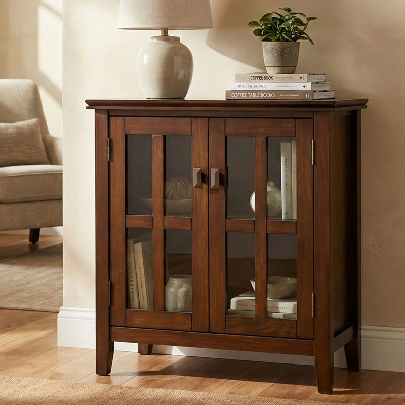 Armoire de rangement transitionnelle en bois massif l 30 po avec portes réglables Artisan, Brun roux