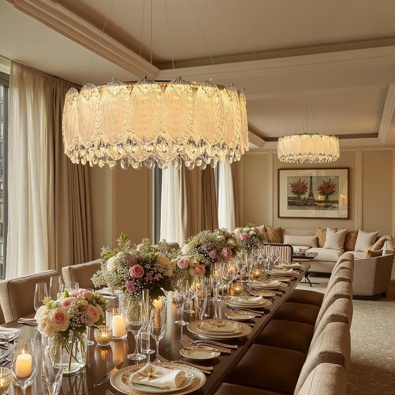 23.5" Crystal Round Chandelier Gold