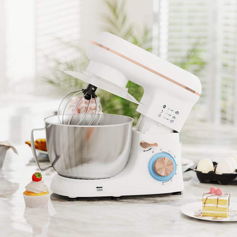 HOMCOM Stand Mixer 4.5L Food Mixer for Baking 6 Speeds 1300W Beater, White
