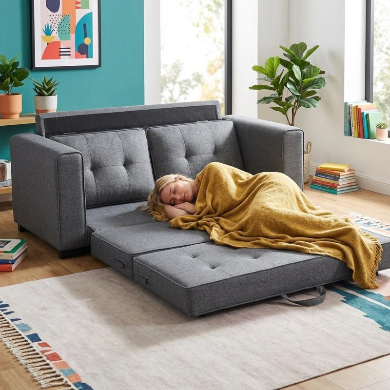 Bray Upholstered 58'' Sleeper Sofa, Dark Gray 100% Linen