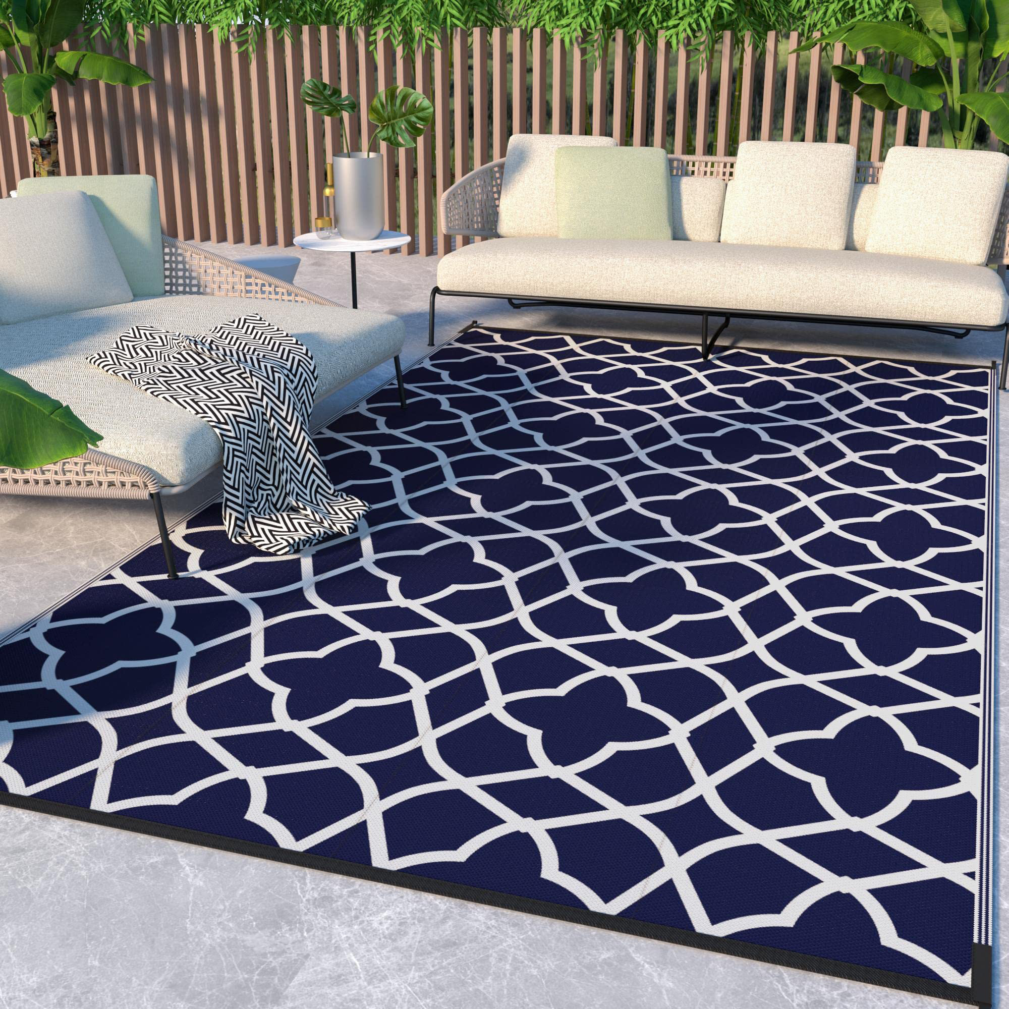 Outdoor Rug for Patio Clearance, Waterproof Mat,Reversible Plastic Camping Rugs,Black & Gray Foundry Select Rug Size: Rectangle 9' x 12