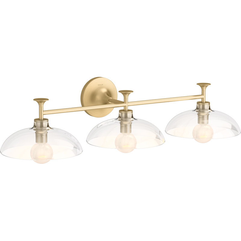 Tone 3 Light Indoor Bathroom Vanity Light Fixture, UL Listed, Brushed Moderne Brass