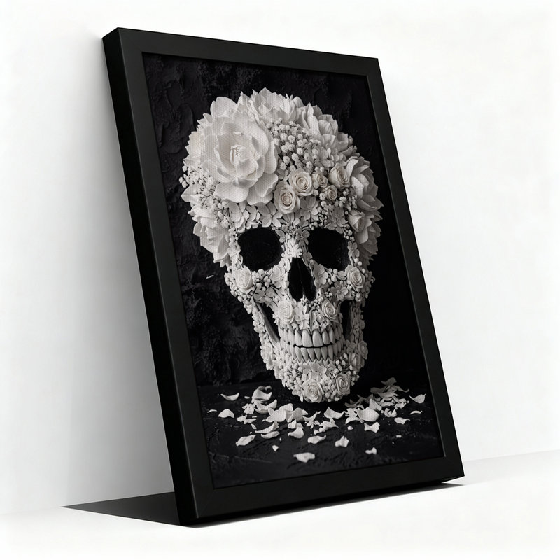 Art mural en toile blanche avec crâne floral sur fond d'Halloween, H 36 po x l 24 po