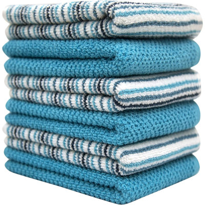 Premium Kitchen Towels (16”X 26”, 6 Pack) | Large Cotton Kitchen Hand Towels | Popcorn Striped Design | Dish Towels | 430 GSM Highly Absorbent Tea Towels Set With Hanging Loop