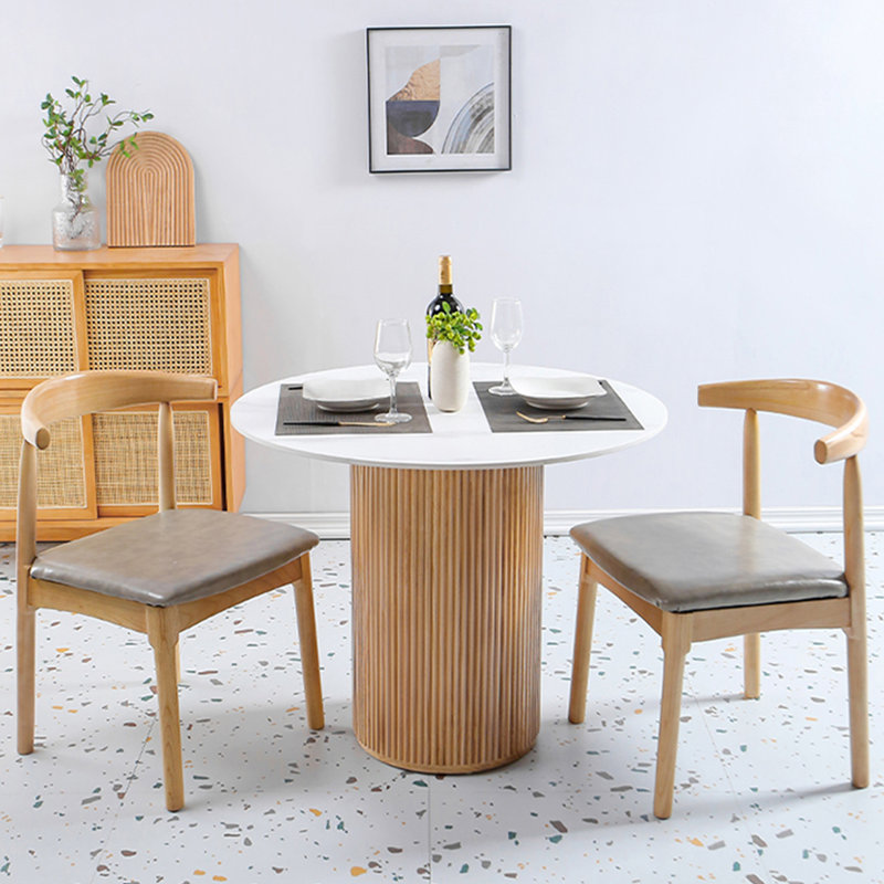 Table de salle à manger ronde blanche et marbre Burlywood, H 29,53 po x L 35,43 po x l 35,43 po, Blanc, Marbre