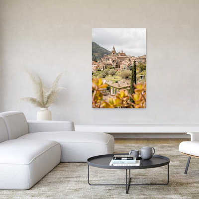 Village historique sur une colline, paysage rustique traditionnel, architecture abstraite, impression d'art mural