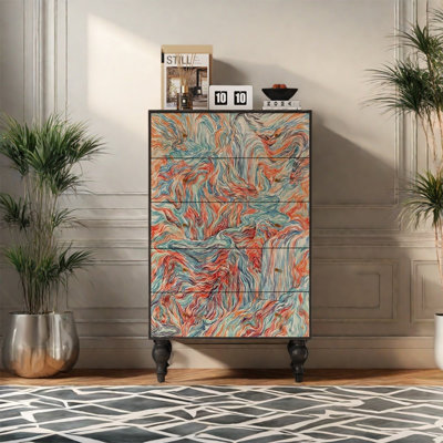 Armoire de rangement en noyer avec plusieurs tiroirs