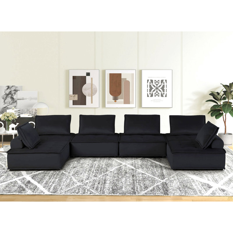 160"W Velvet 6-Seater U-Shape Modular Sectional Sofa