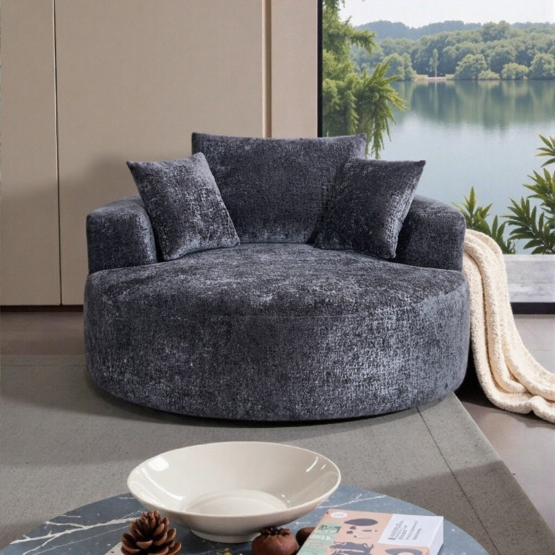 Méridienne pivotante à 360 ° - Conception peu encombrante avec revêtement en chenille de qualité supérieure, Noir