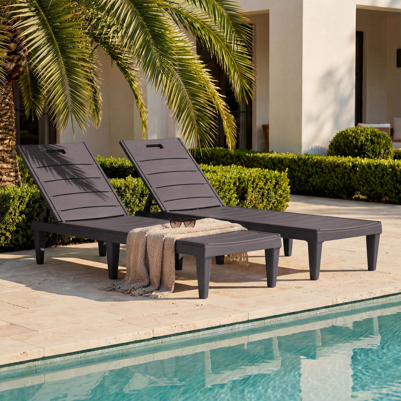 Ensemble de chaises longues réglables 2 pièces, chaises longues pour piscine, patio, terrasse ou pelouse, Brun