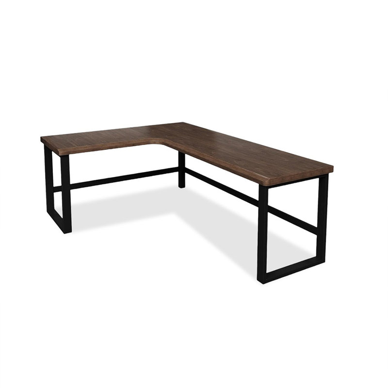 Bureau en bois massif en forme de L brun noyer + noir, H 29,53 po x l 62,99 po x P 47,24 po, Retour à gauche