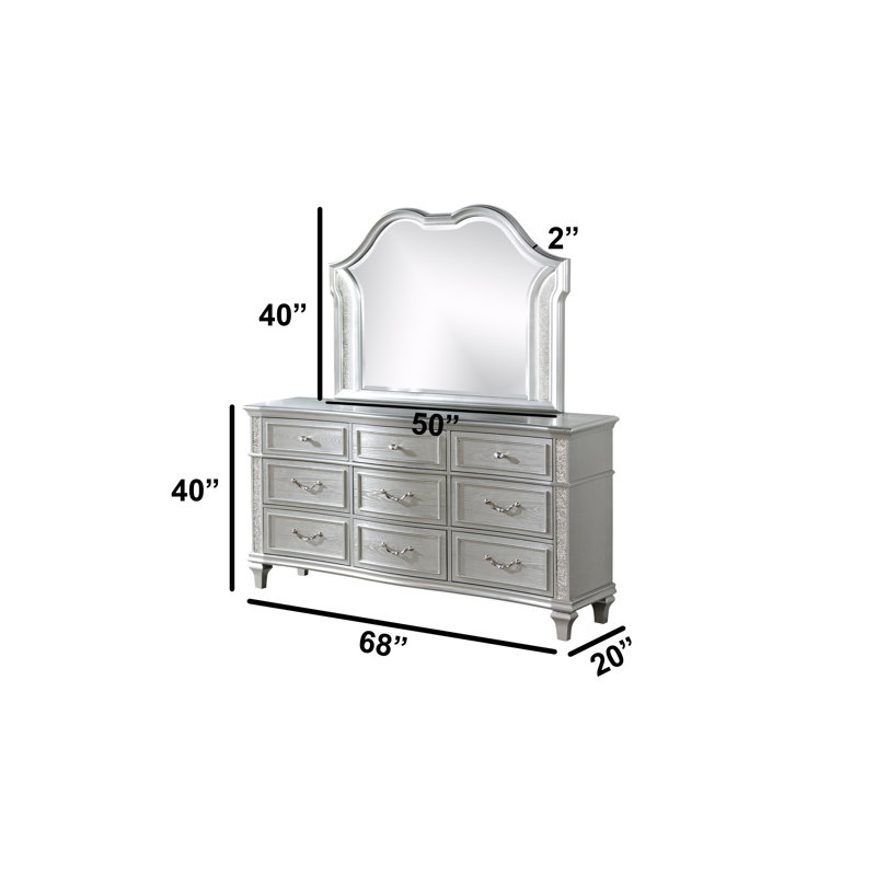 Commode à paillettes argentées avec miroir DEL