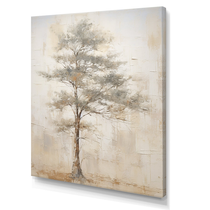 «Beige Tree Pine Zen Scenery III», reproduction d'art sur toile, Toile tendue, H 32 po x l 16 po x P 1 po