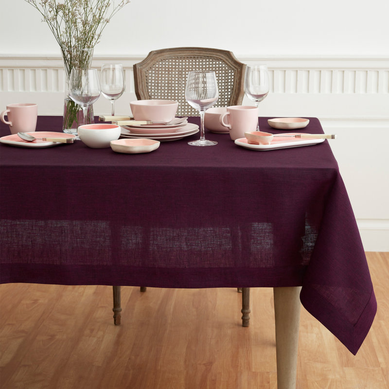 100% Pure Linen Tablecloth - Athena, Chambray Burgundy, 120" x 60"