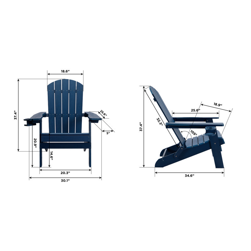 Chaise Adirondack pliante en plastique Tranquilo Depot, Bleu foncé