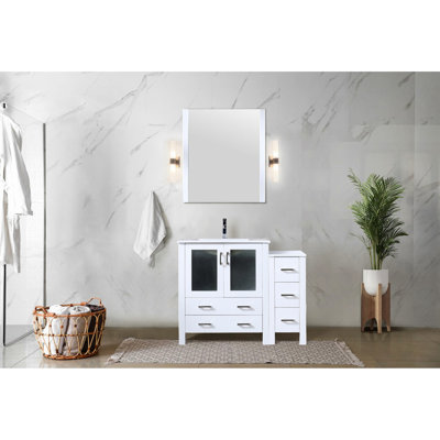 42" W X 18.25" D White Bath Vanity, Side Cabinet, Ceramic Top & Faucet, Soft Close, And Scratch- Countertop, Abundant Storage Single Vanity 42"x18.25", Top, Countertop With Outstanding Stain
