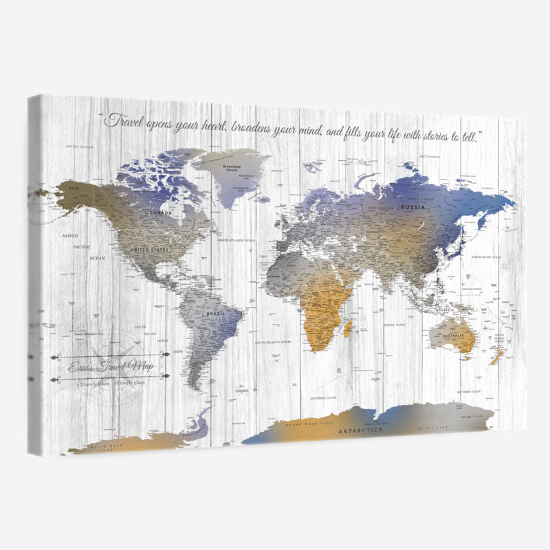 Personnalisé «Stories I Push Pin World Map», H 34 po x l 51 po, Oui