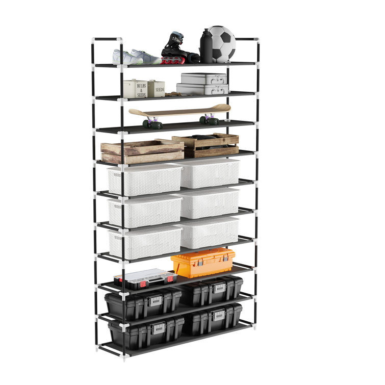 10-Tier Shoe Rack Organizer , Tall Shoe Storage for Closets Non-Woven  Fabric Metal Sturdy Shoe Shelf Tower Cabinet for Entryway (Black)