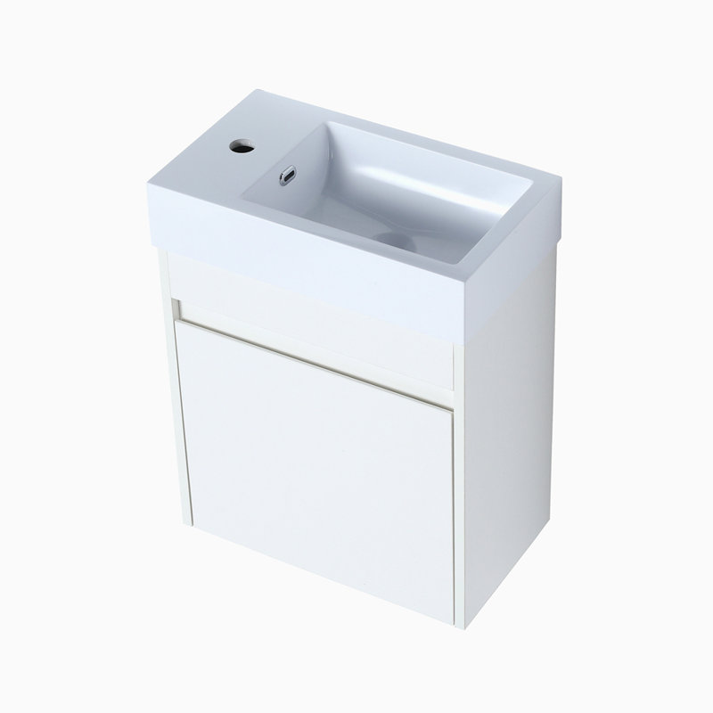 Meuble-lavabo mural 18 po avec lavabo en résine blanche et porte d'armoire à fermeture en douceur 18 po, Blanc