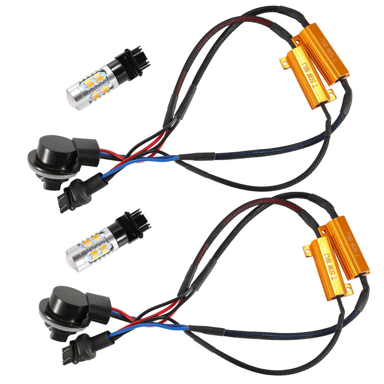 2 Pcs T25 3157 800LM Turn Signal Parking DRL LED Bulbs with Load Resistors Decoder Kit