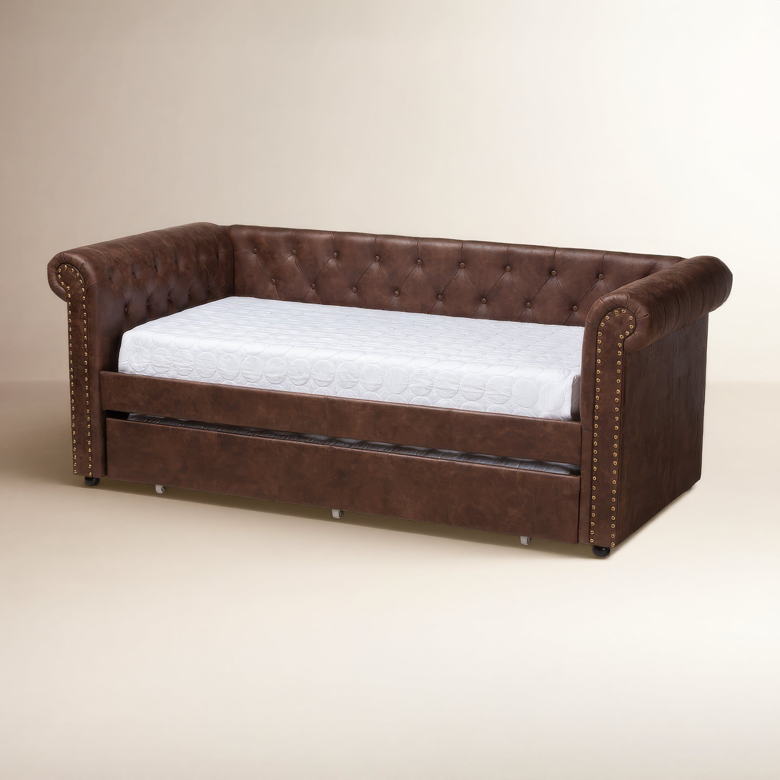Mynard Upholstered Daybed with Trundle - Twin, Brown