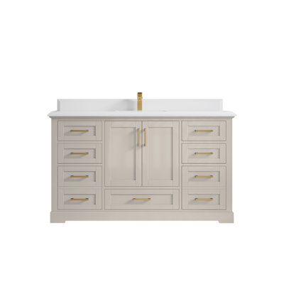 Boston 60 In. W X 22 In. D Single Sink Bathroom Vanity In Fine Grain With Cove Edge Quartz