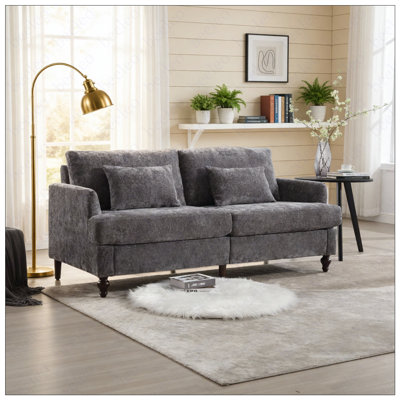 Mid Century Modern chenille Fabric Loveseat sofa, 2-Seat Upholstered Loveseat Sofa Modern Couch for Living Room,Brown wood feet sofa for Bedroom, Read