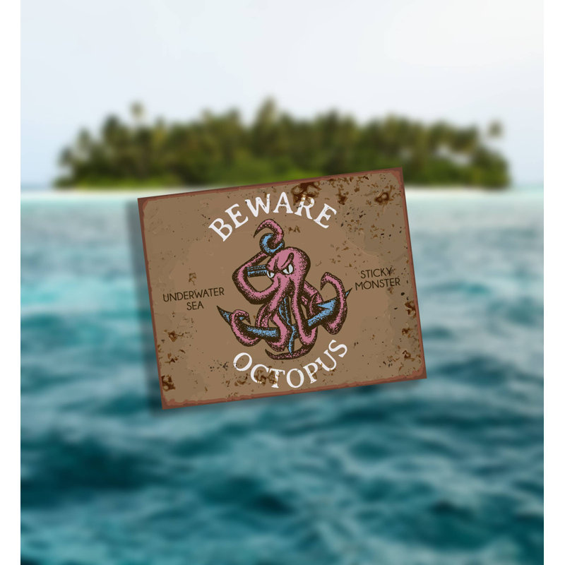 Beware Octopus Sea - No Frame Print on Metal