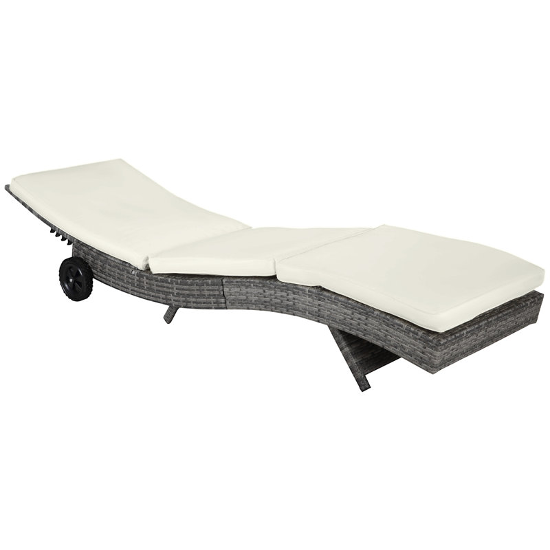 Outsunny Chaise Lounge Pool Chair, Outdoor Pe Rattan Cushioned Patio Sun Lounger W/ 5-Level Adjustable Backrest & Wheels For Easy Movement, Wicker