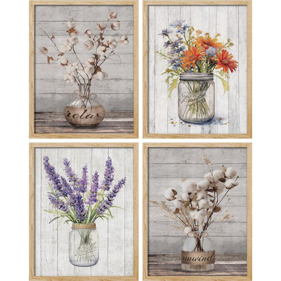 Bouteille de plante lavande encadrée, art floral de fleur de lavande, ensemble de 4 impressions florales botaniques, décoration de nature sauvage pour le salon