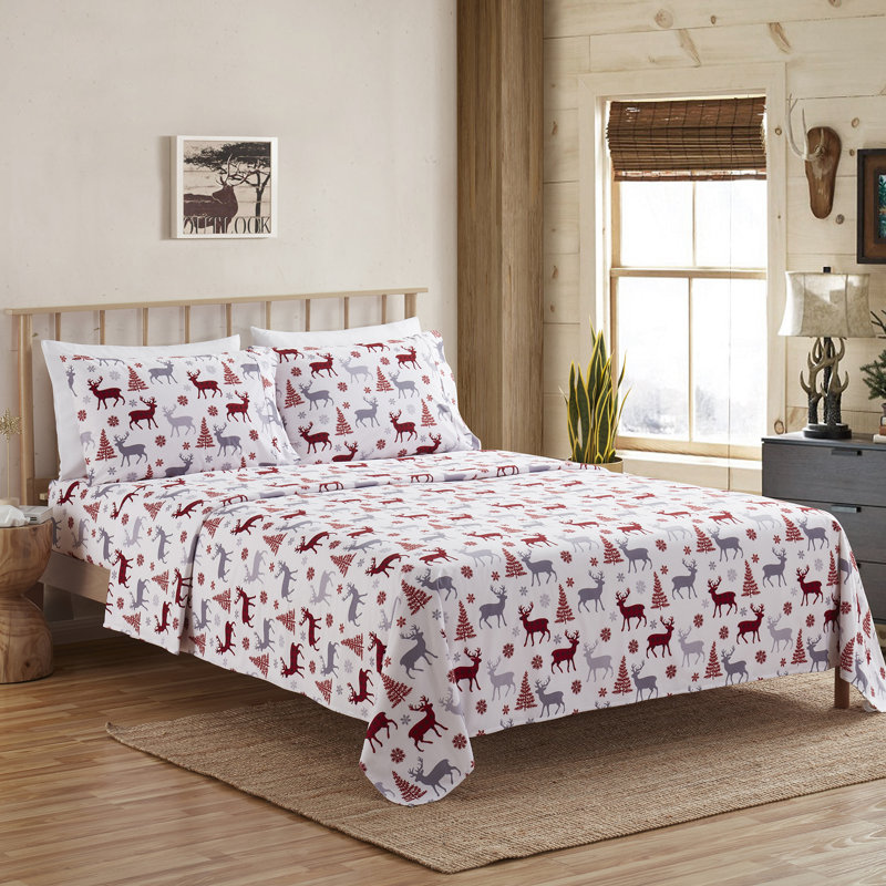 Buffalo Deer Printed Microfiber Flannel Sheet Set, Twin