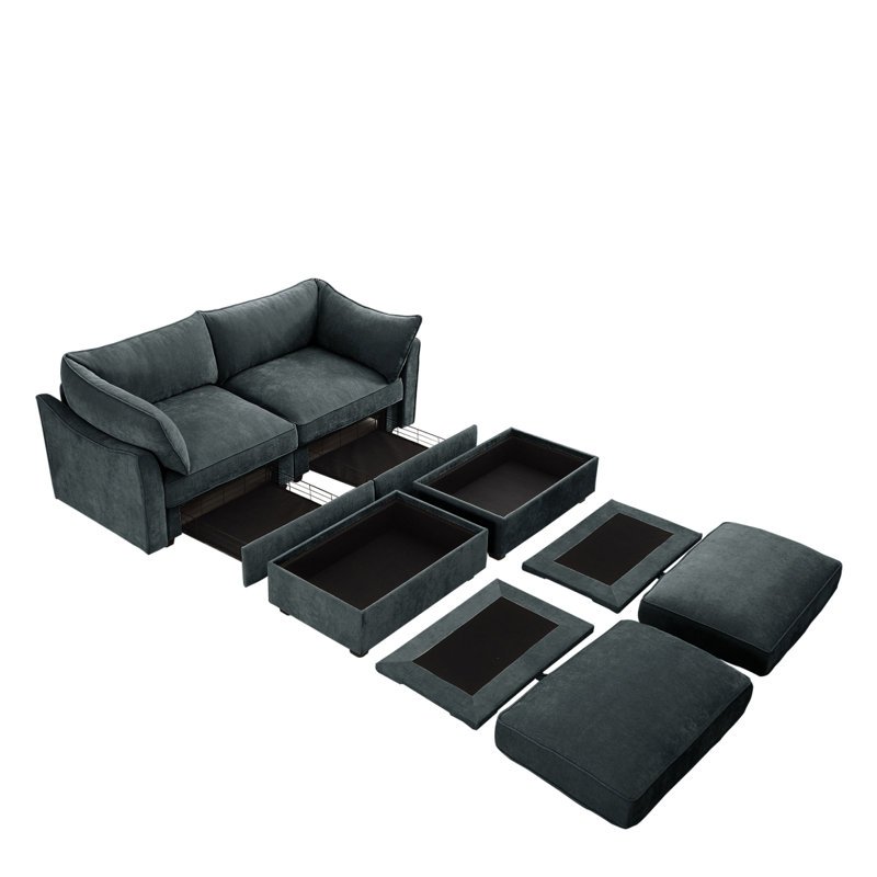 Canapé avec repose-pieds, canapé-lit de cinéma maison à siège large et profond pour le salon, canapé modulaire modulaire avec tiroir coulissant de rangement sous chaque siège, chenille