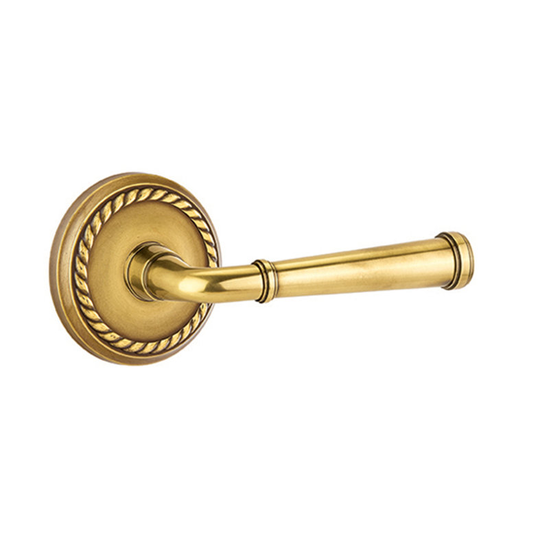 Merrimack Round Passage (Hall & Closet) Door Lever with Round Rosette, French Antique Brass, Right