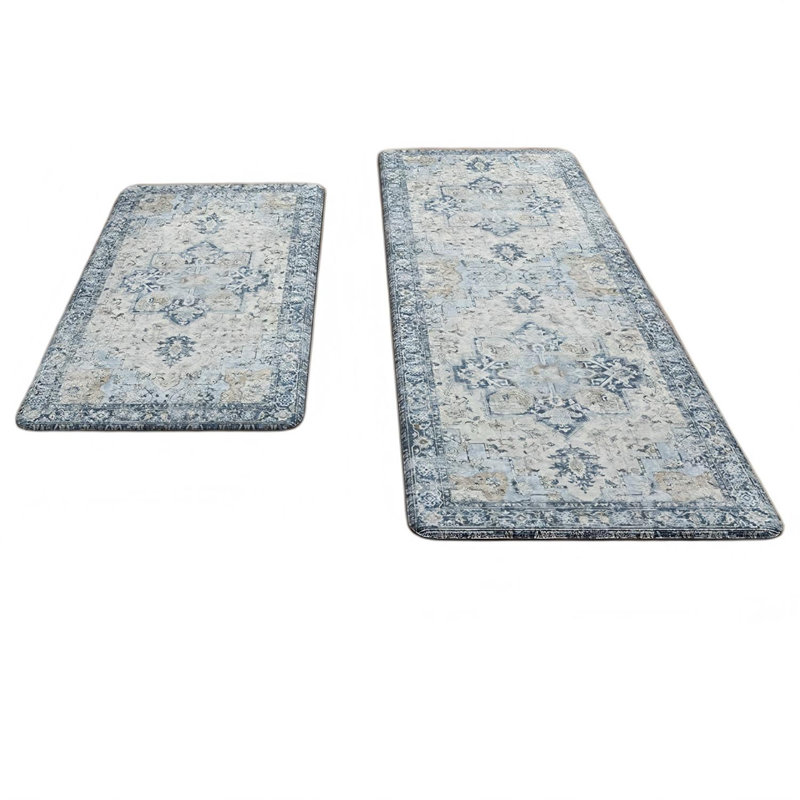 Tapis de cuisine pour plancher 2 pièces, tapis anti-fatigue lavable, bleu clair