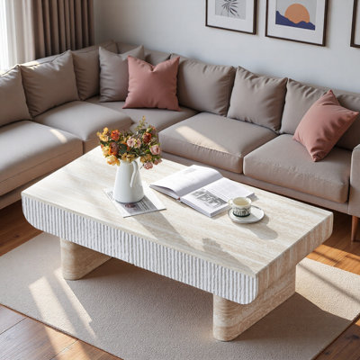 Table basse moderne avec 2 tiroirs cannelés