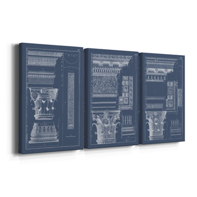Column & Cornice Blueprint I  -Custom Wrapped Gallery Canvas - 3 Pieces