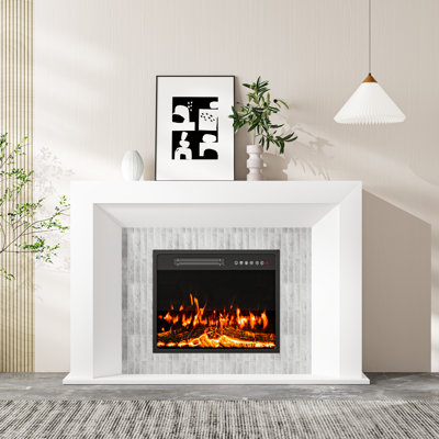 53.5" Electric Fireplace Heater Gray Mantel Tv Stand With Remote Control, Overheat Protection