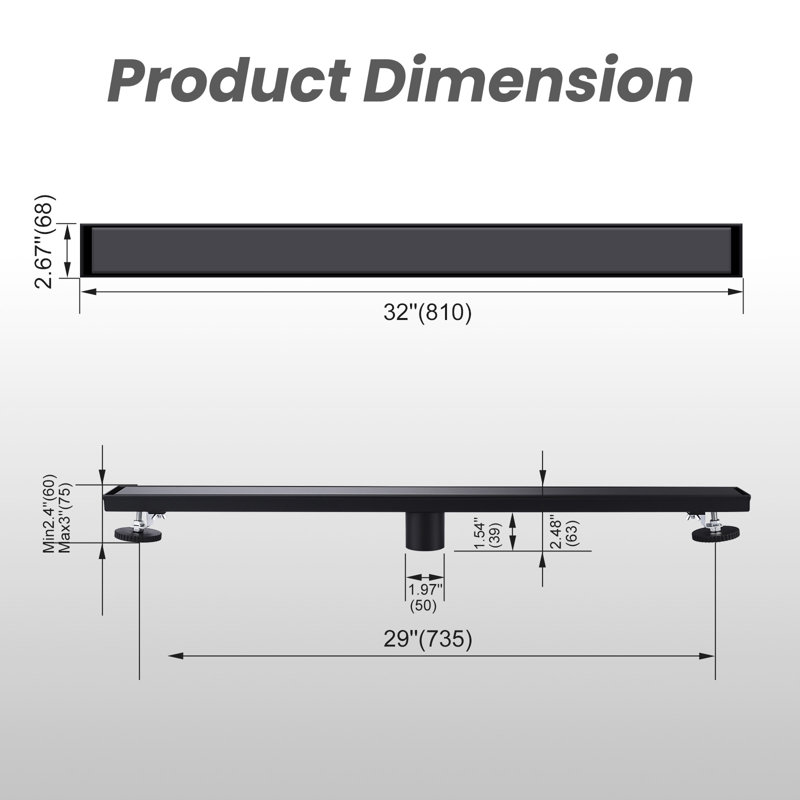 32-Inch Matte Black Stainless Steel Linear Shower Drain
