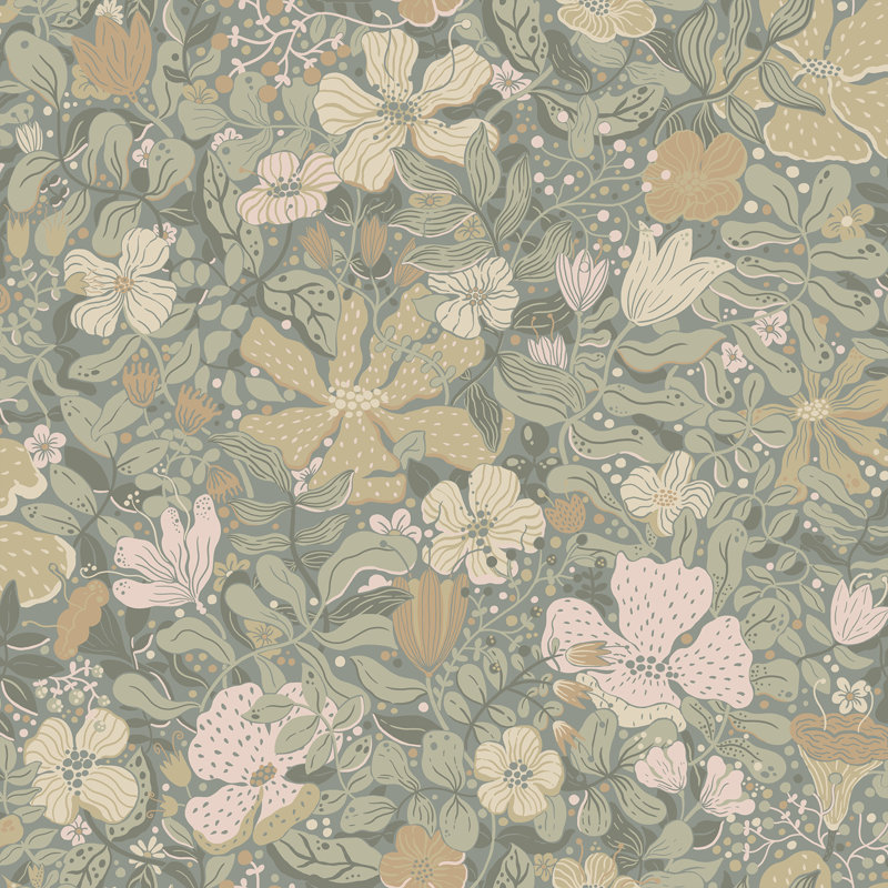 Papier peint floral Harriette, gris