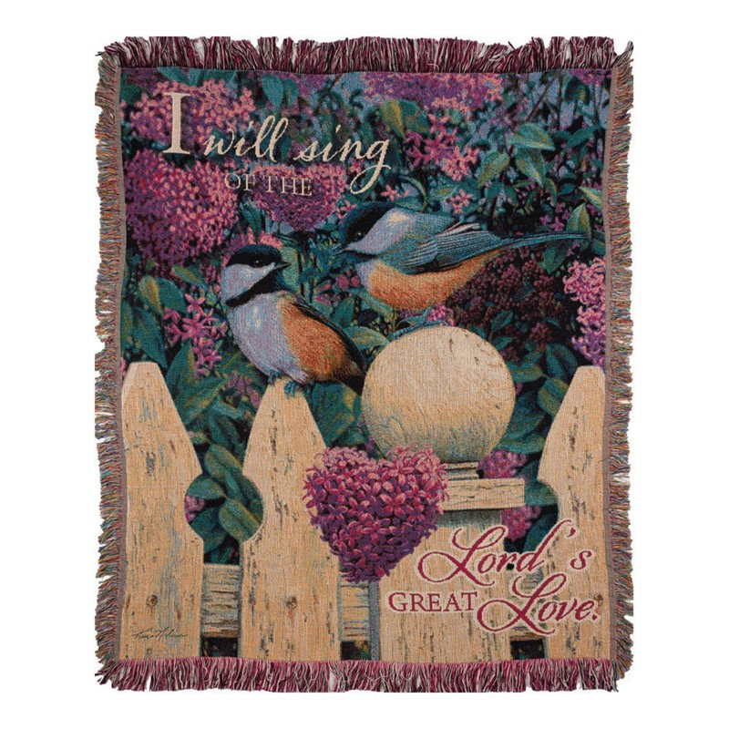 Jeté tissé à la main manuel "I Will Sing of the Lord's Great Love" - 50 po x 60 po