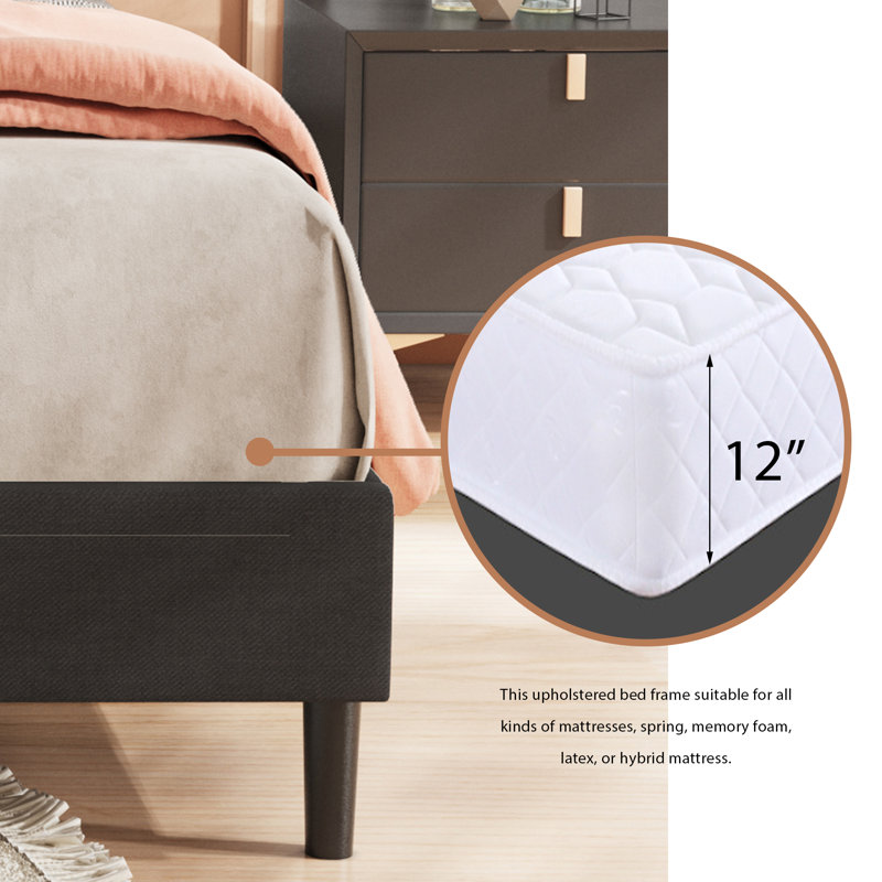 Lit plateforme tapissier, Noir, Double
