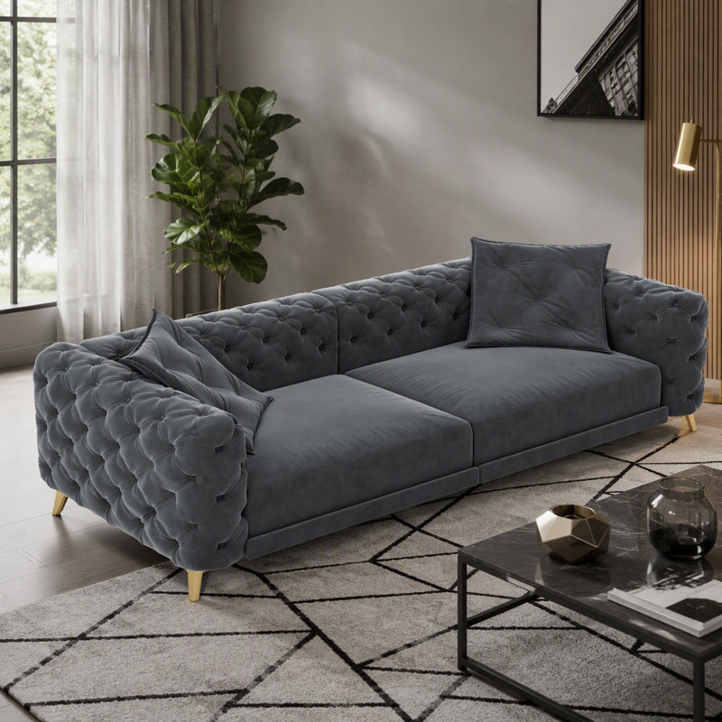 Canapé-lit convertible 3 en 1 avec siège profond, conception capitonnée et repose-pieds mobile pour une utilisation polyvalente dans les appartements, les bureaux et les chambres