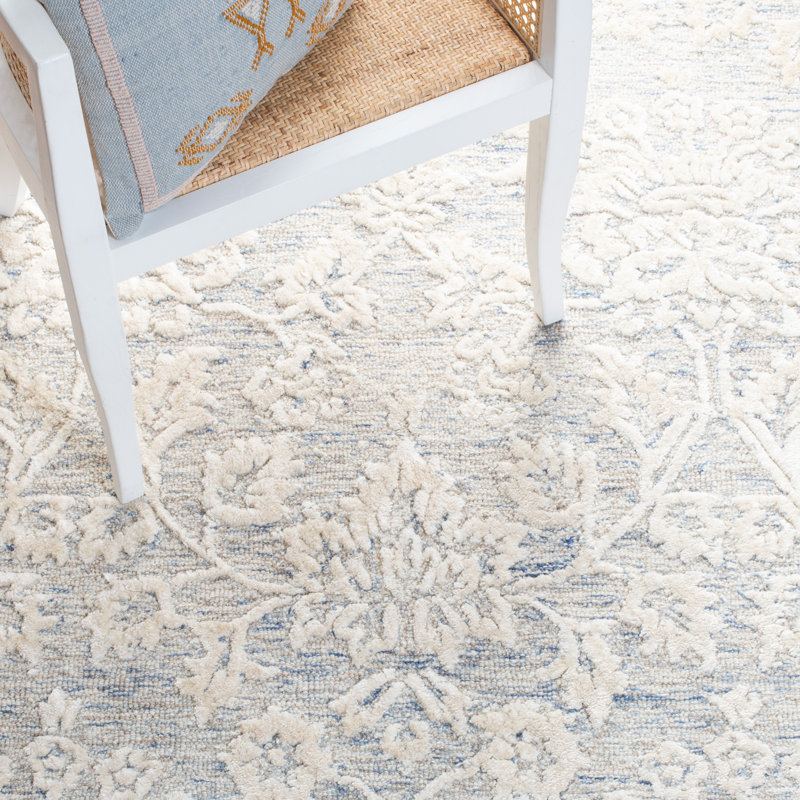 Miguel Damask Handmade Tufted Ivory Area Rug, Rectangle 10' x 14'