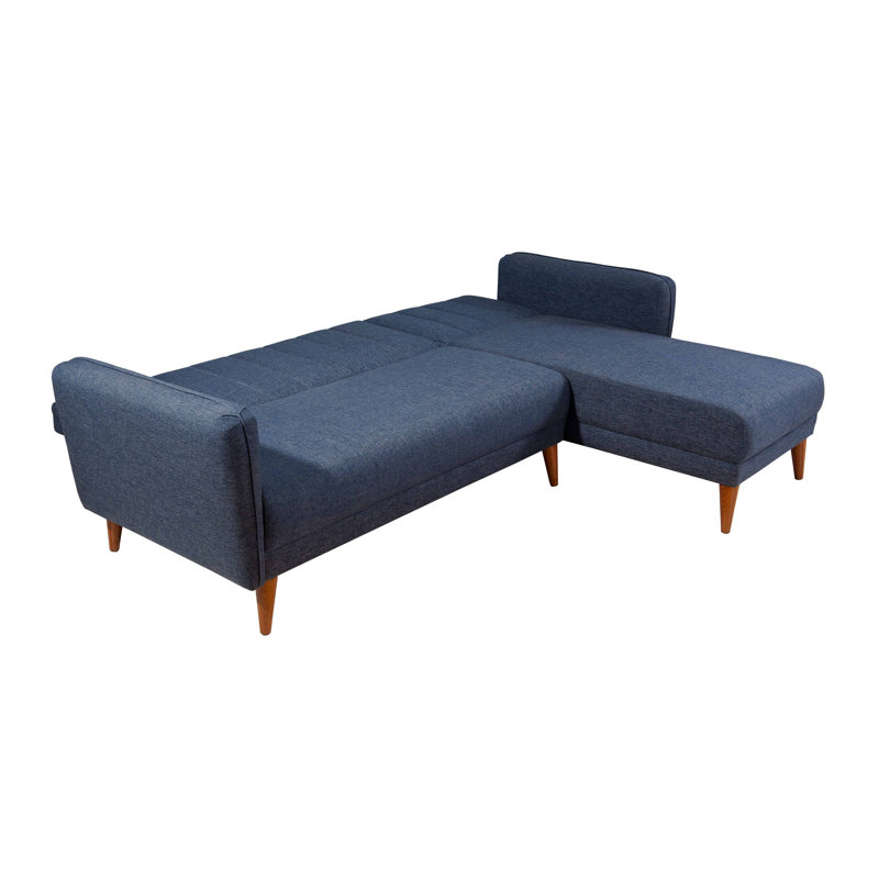 Canapé-lit et chaise longue en lin 88,58 po Oehler, Lin bleu foncé, Orienté à gauche (vu de face)
