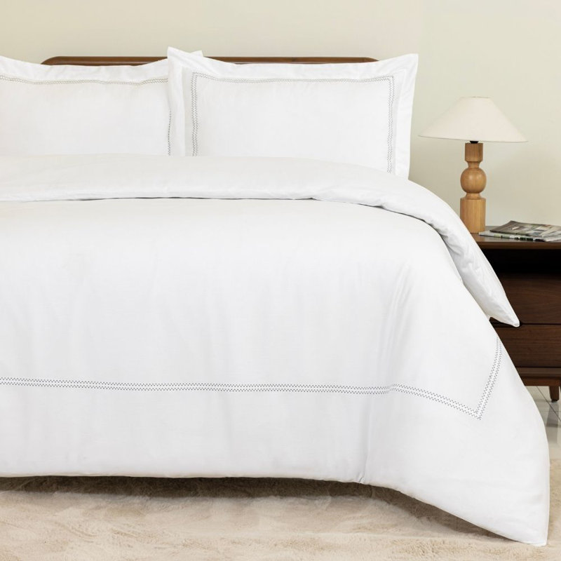 MHG Living Duvet Cover Set Oxford Grey Baratta Stitch Design Cotton Bedding - Includes 2 Pillowcases, Double
