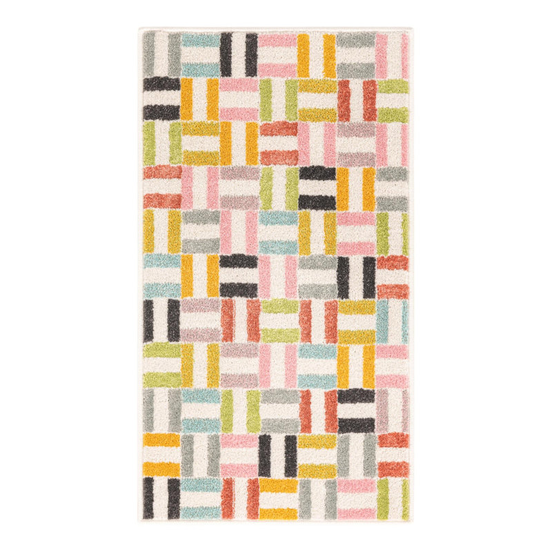 Geometric Power Loom Polypropylene Plastic Rug, Runner 2'2" x 3'11"