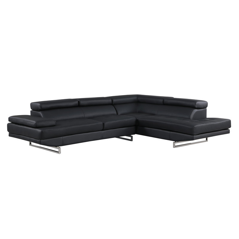 Armes Upholstered L-Shaped Sectional, Right Hand Facing, Black Faux Leather