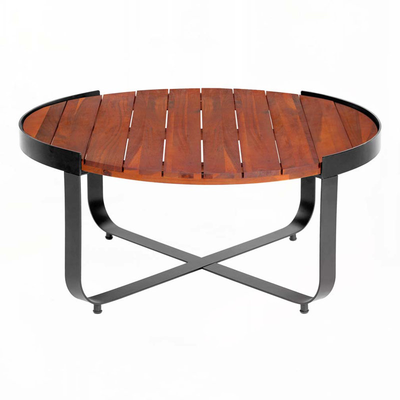 Patio Coffee Table with Round Top,Metal Base