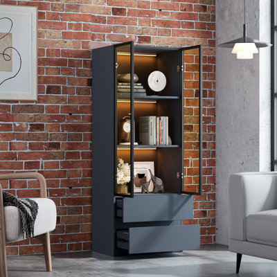 Vitrine avec porte vitrée et lumières, armoire vitrée à 3 niveaux avec rangement pour objets de collection, tablettes de bibliothèque pour le salon, la cuisine, la chambre à coucher, le bureau