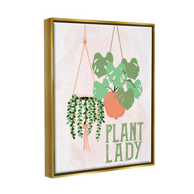 «Casual Plant Lady Hanging Green Pots Vegation» par Kim Allen - reproduction de cadre flottant sur toile